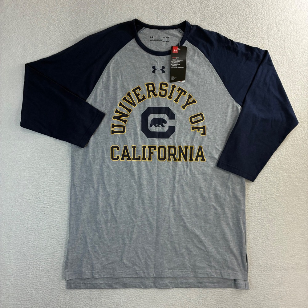 Under Armour University California T Shirt Men L Gray Raglan Berkeley Casual NWT